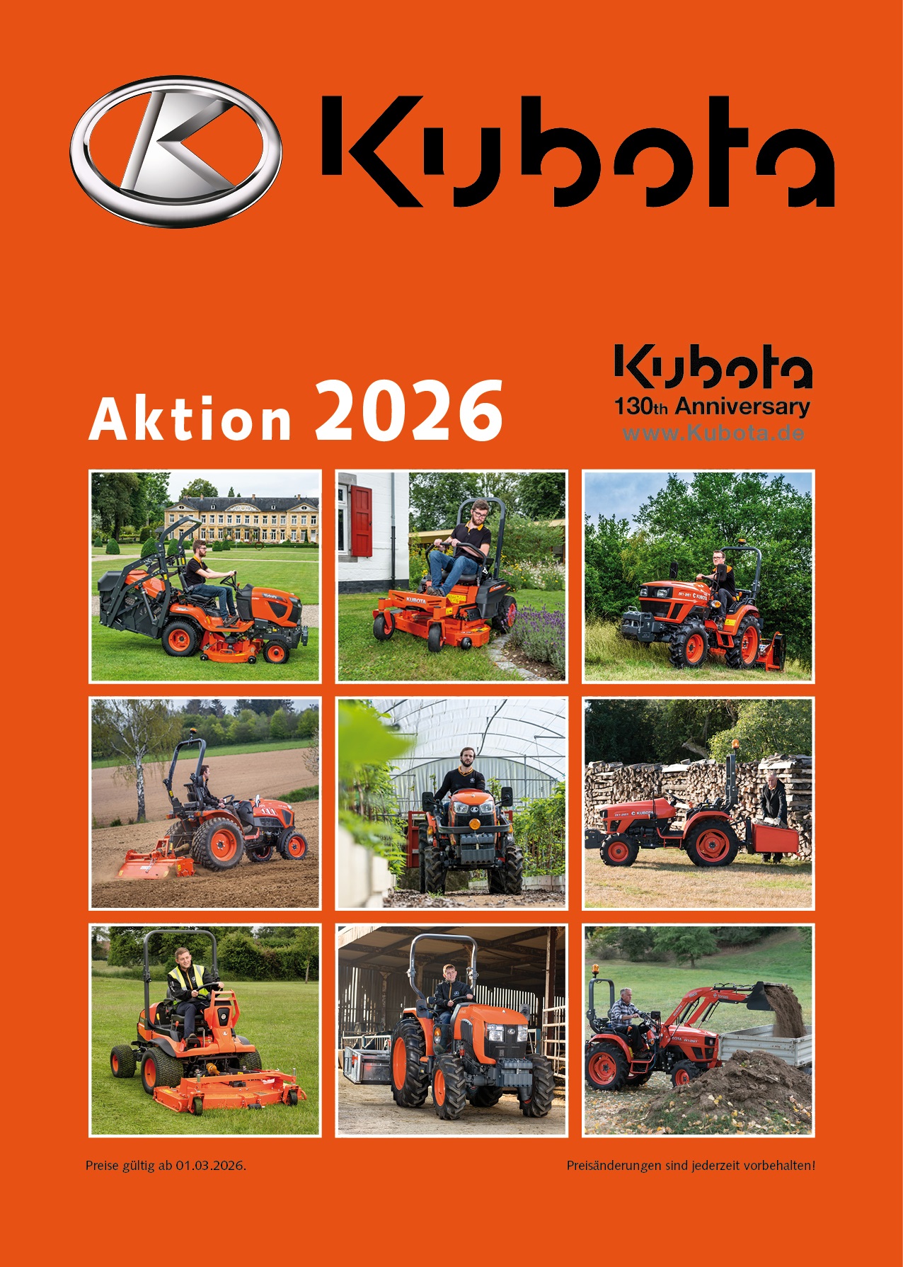 Aktion 2026, KUBOTA   Mähtechnik und  Allrad- Traktoren ab € 5990,-