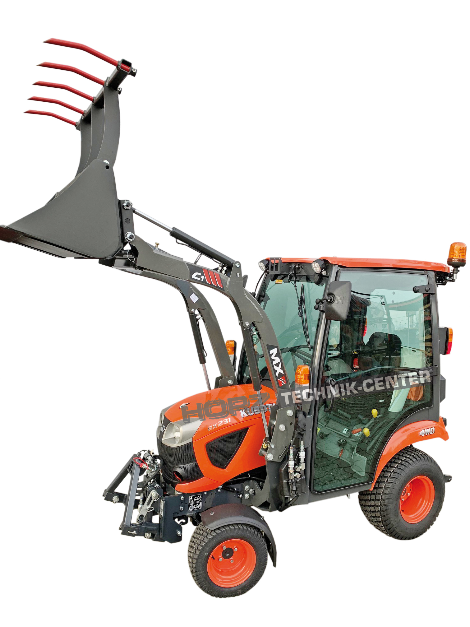 Kubota BX231 mit Kabine Frontlader und Greifschaufel