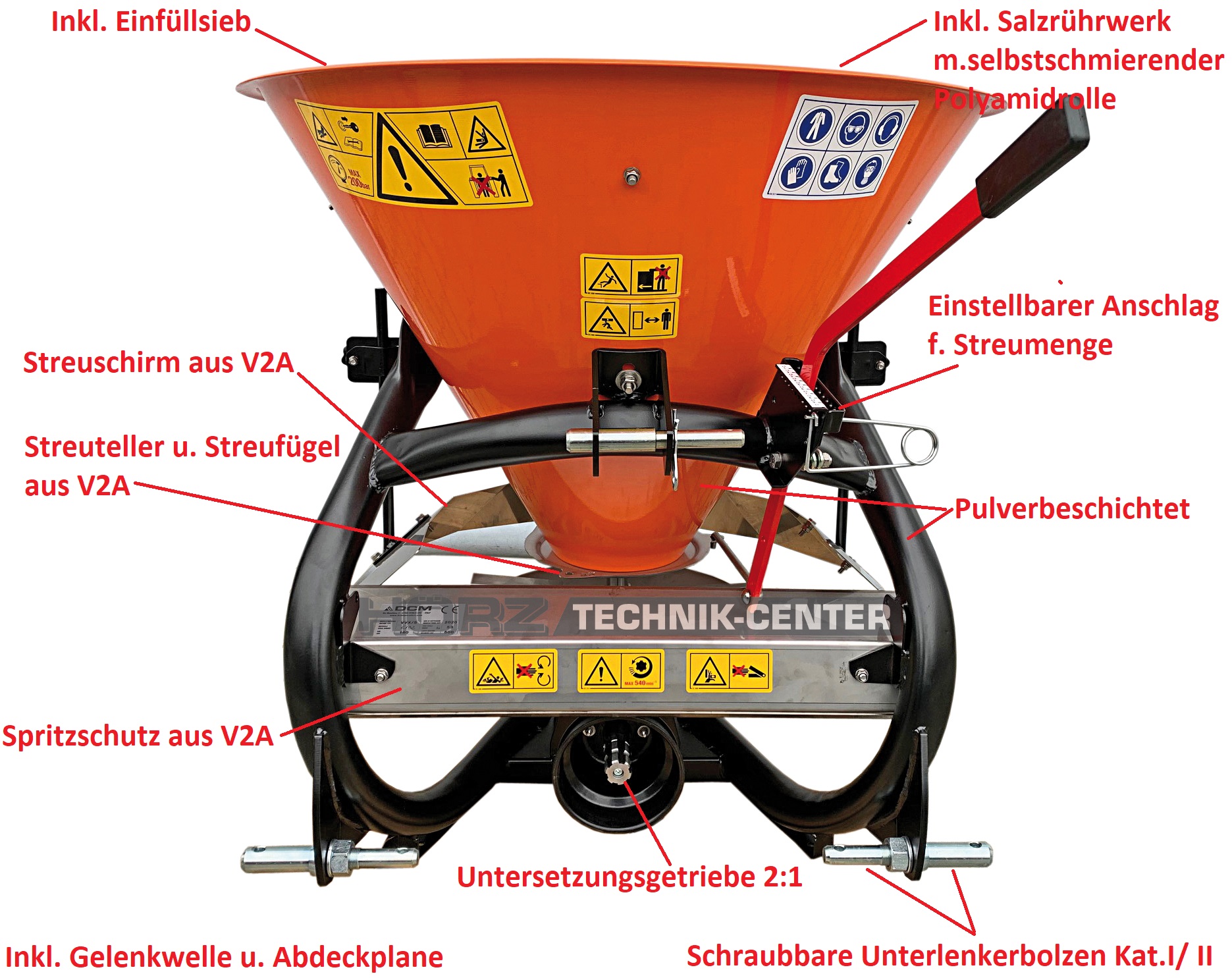 BX-231 f. d. Winterdienst m. Basic-Frontkraftheber, 1,35m Basic-Räumschild u. Tellerstreuer 